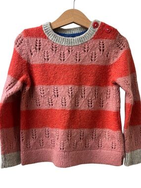 Mini Boden Pink and Orange Striped Knit Sweater with Shoulder Buttons